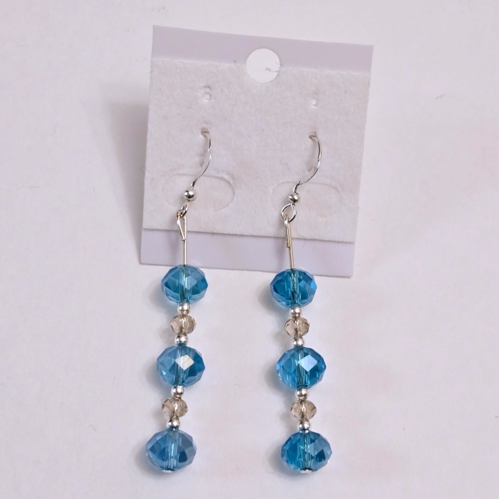 New Aqua Blue Clear Bead Hand Crafted Earrings Dangle Drop Handmade Jewelry